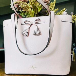 Kate Spade Pink Pebbled Leather Zip Tote Shoulder Bag Tassel Accent NWT